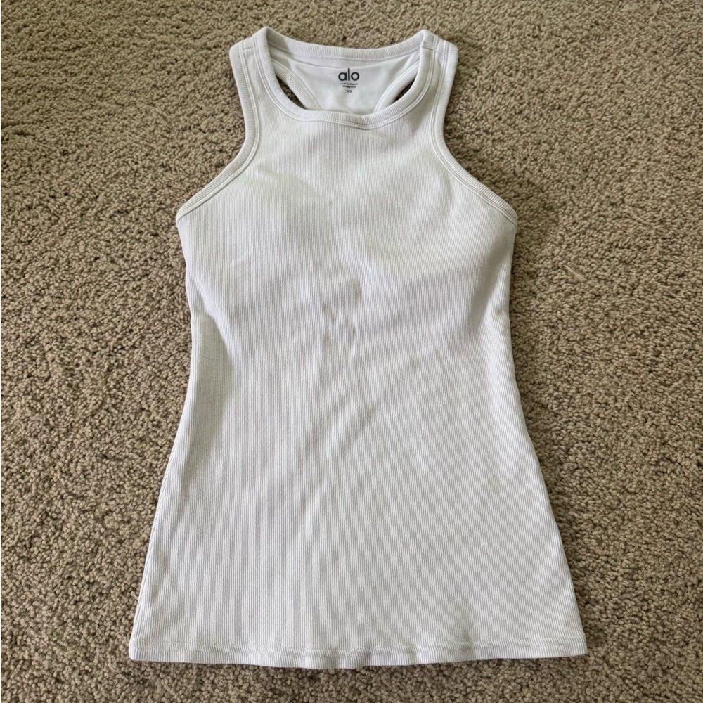 ALO Yoga White Ribbed Tank Top
